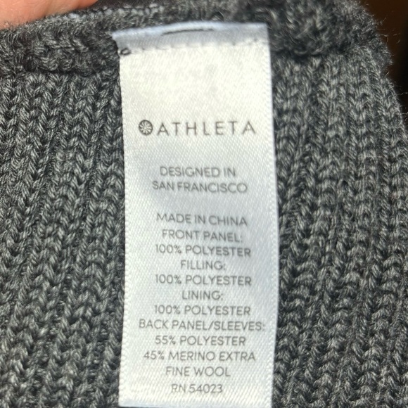 Athleta Empire Falls Sweater Quilted Gray Black Merino Fine Wool Blend Size Med - Picture 6 of 6